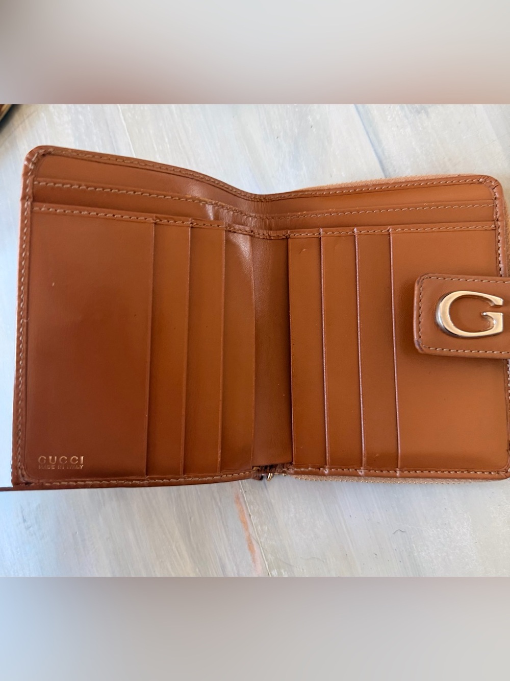 Gucci Horseshoe Tan leather bifold Compact wallet Clutch Made in Italy - Picture 10 of 15